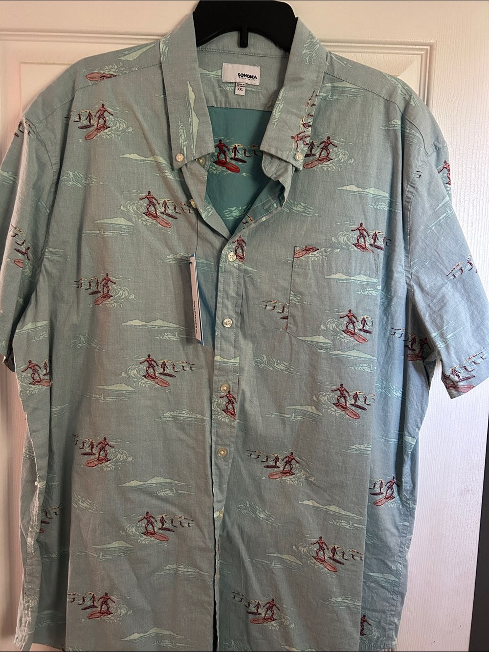 Sonoma Light Blue Surf Print Short-Sleeve Button-Down Shirt
